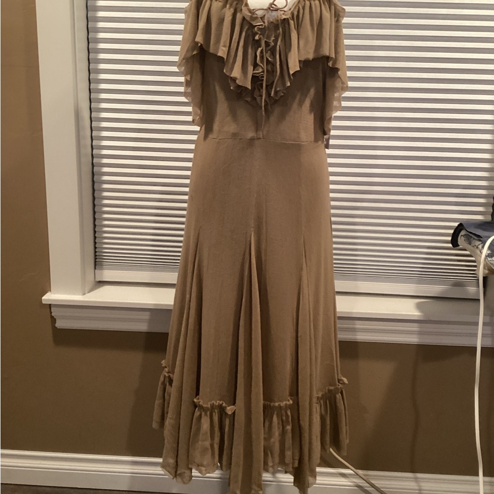 Joyfolie Tan Maxi Dress with Ruffles